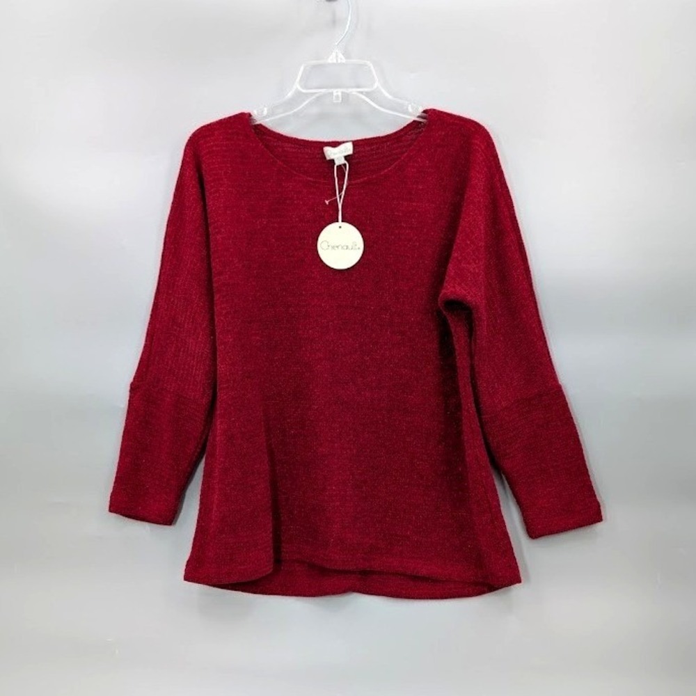 Chenault Red‎ Metallic Sweater Large Knit Pullover Textured Relaxed Fit